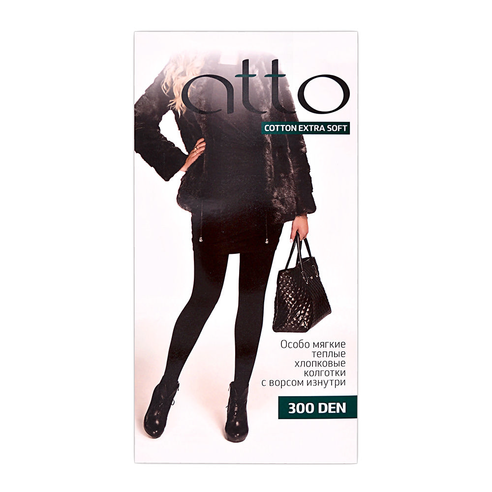 плюшевые Колготки Atto Cotton женские с начесом черные 2 размер