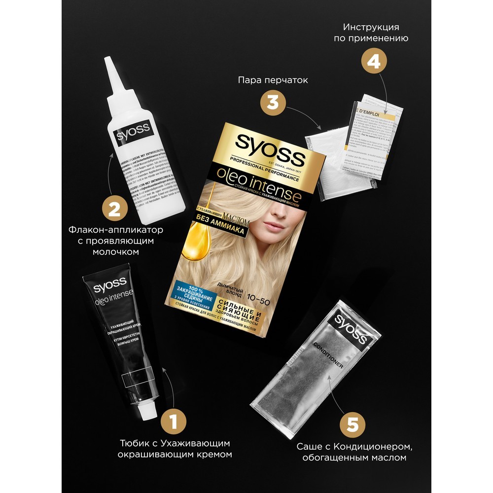 краска Syoss oleo intense стойкая для волос 10-50 Дымчатый блонд 50мл