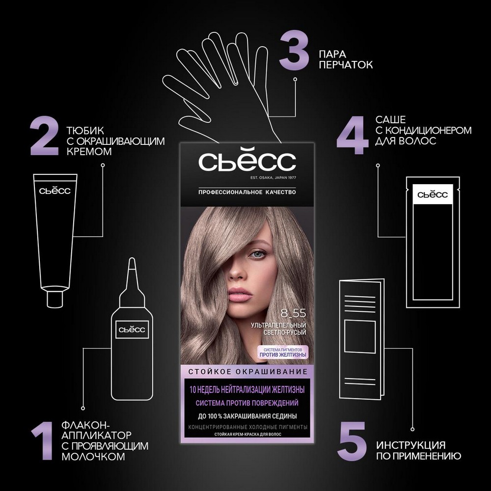 СЬЁСС краска для волос 8-55 Ультрапепельный светло-русый 1ШТ