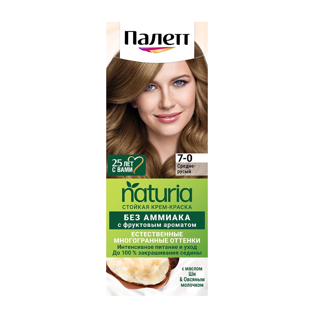 Стойкая крем - краска для волос Palette Naturia 7-0 Средне-русый