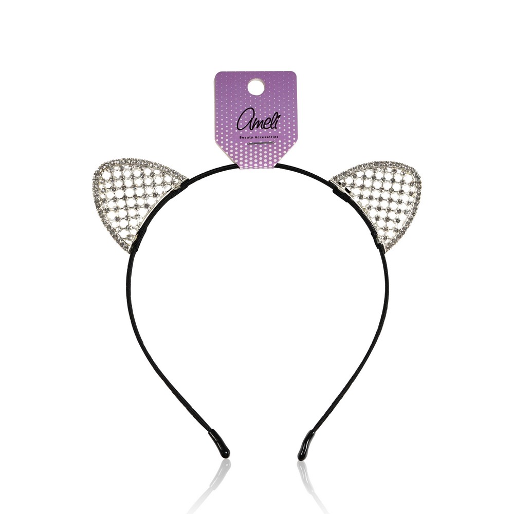 Ободок для волос Ameli " Ушки-сеточка со стразами "