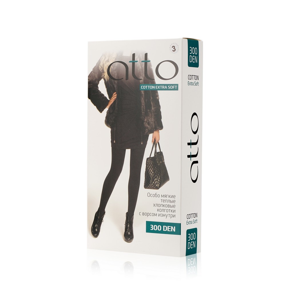 плюшевые Колготки Atto Cotton женские с начесом черные 3 размер