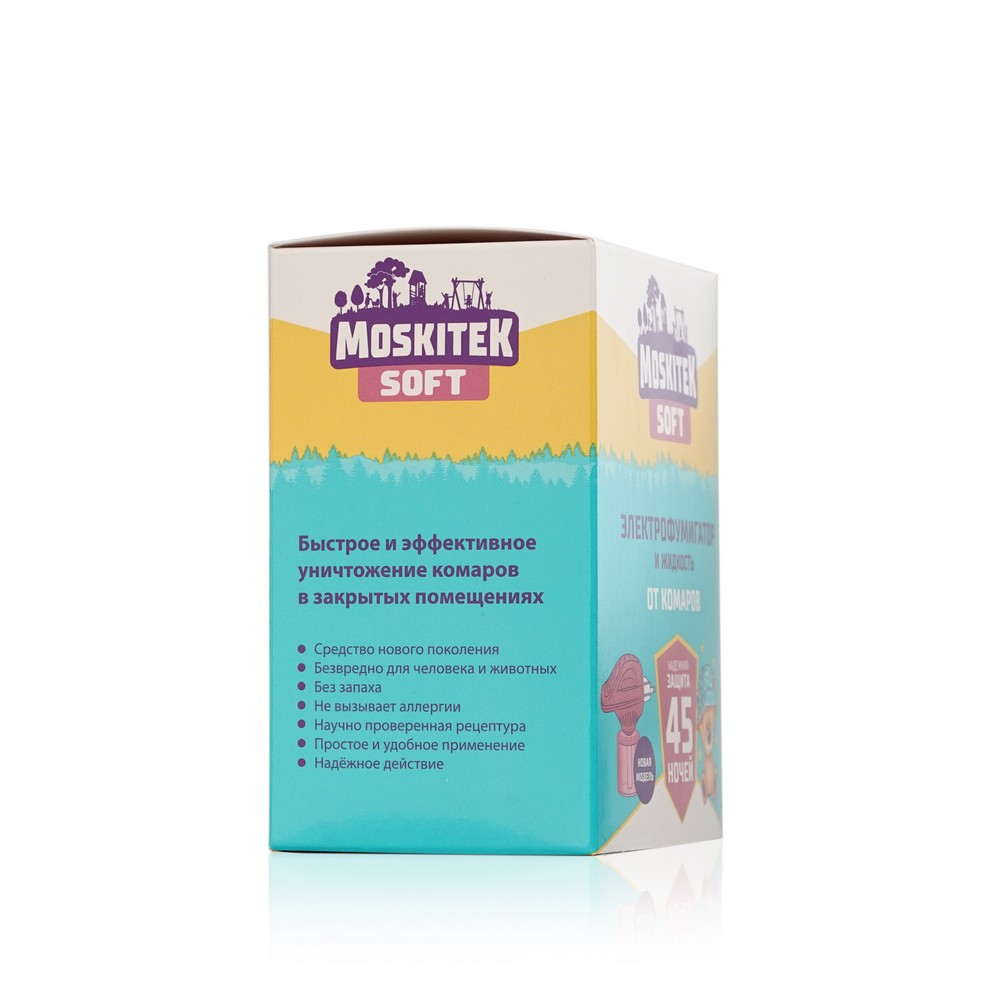 Электрофумигатор и жидкость от комаров Moskitek Soft Надежная защита 45 ночей