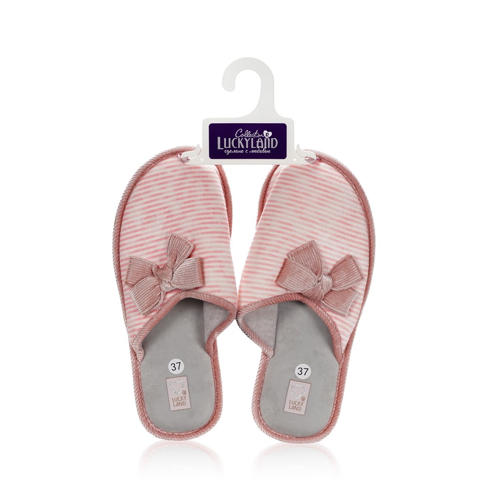 Женские тапочки Lucky Land Велюр " Бантик/Полоски " закрытые , р. 36/37
