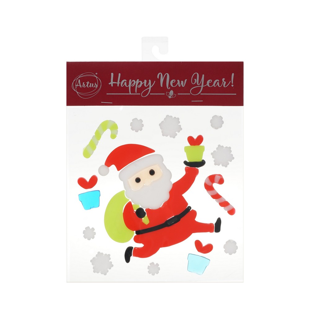 Artus Новый год накл. на стекло Дед мороз с мешком подарков 1ШТ