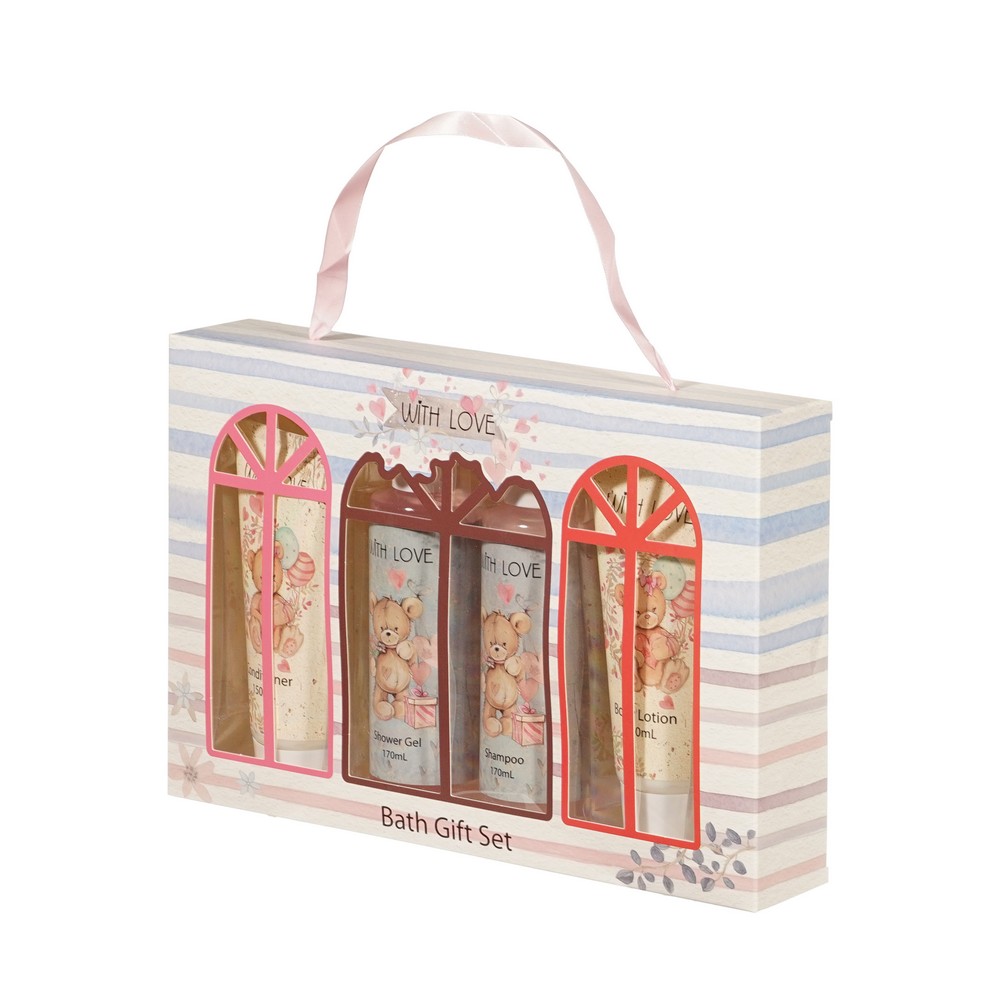 Женский подарочный набор With love ( гель для душа 170мл + шампунь для волос 170мл + кондиционер для волос 150мл + лосьон для тела 150мл ) в ассортименте