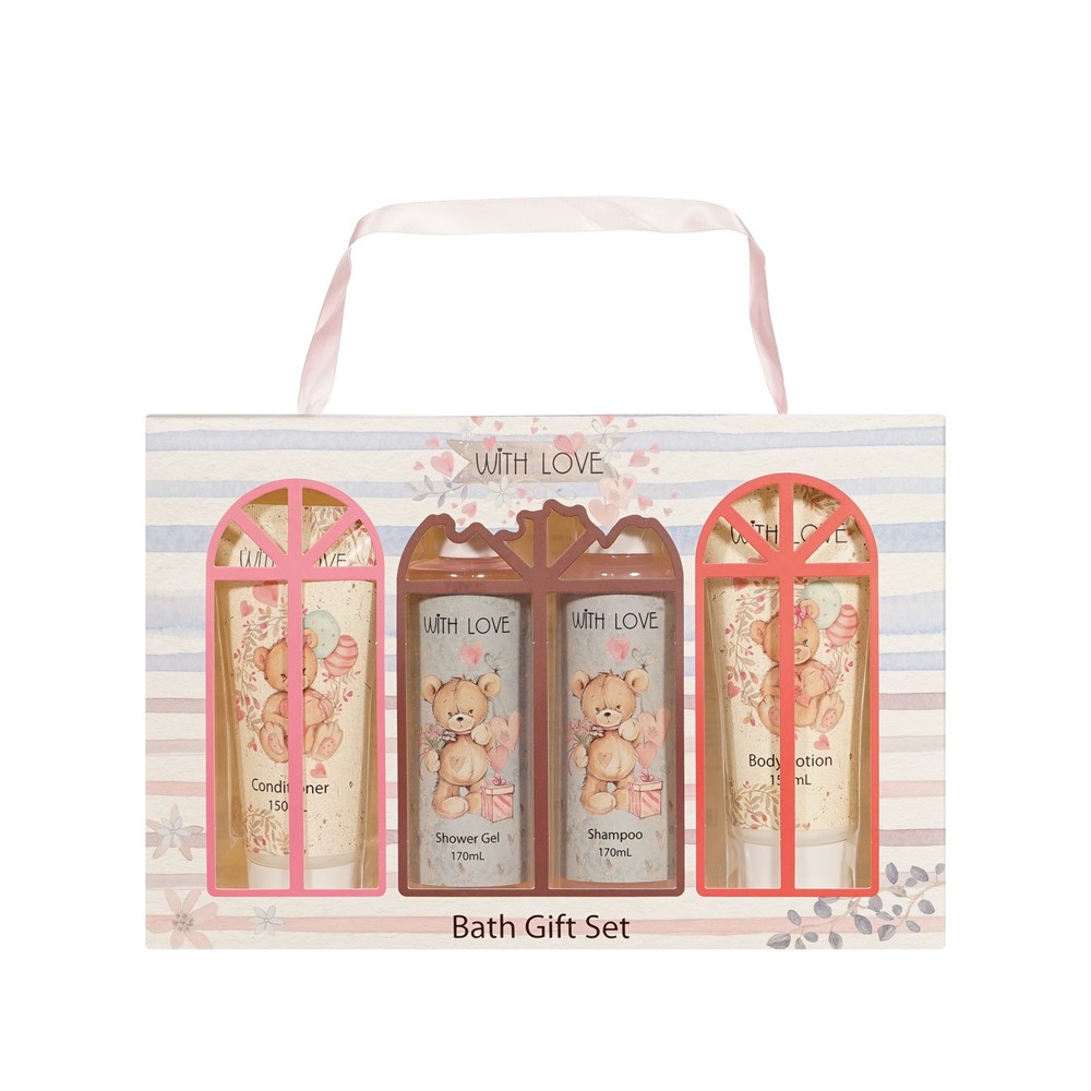Женский подарочный набор With love ( гель для душа 170мл + шампунь для волос 170мл + кондиционер для волос 150мл + лосьон для тела 150мл ) в ассортименте