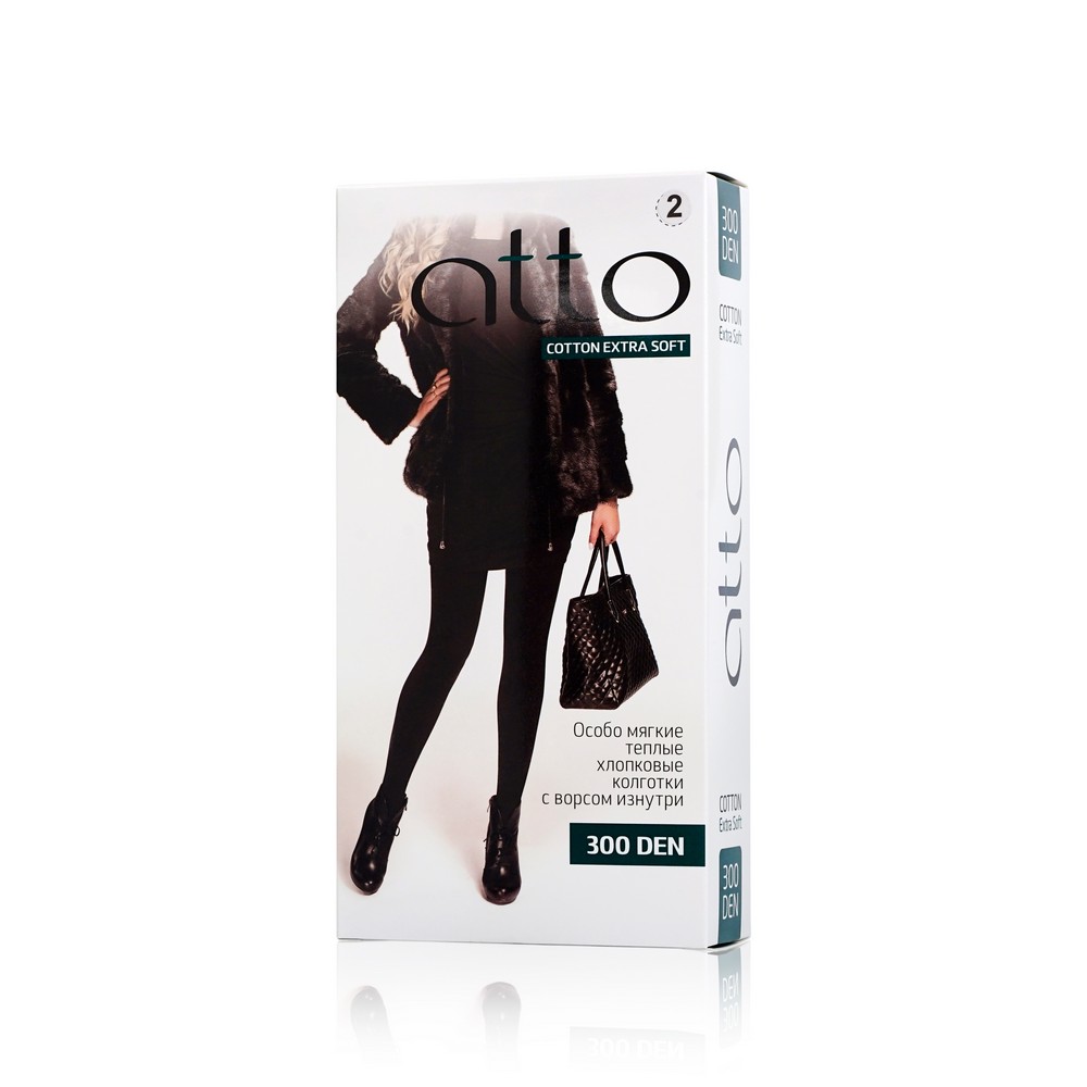 плюшевые Колготки Atto Cotton женские с начесом черные 2 размер