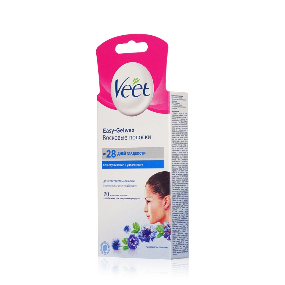 Восковые полоски для депиляции лица Veet Easy gel-wax для чувствительной кожи с ароматом василька 20шт