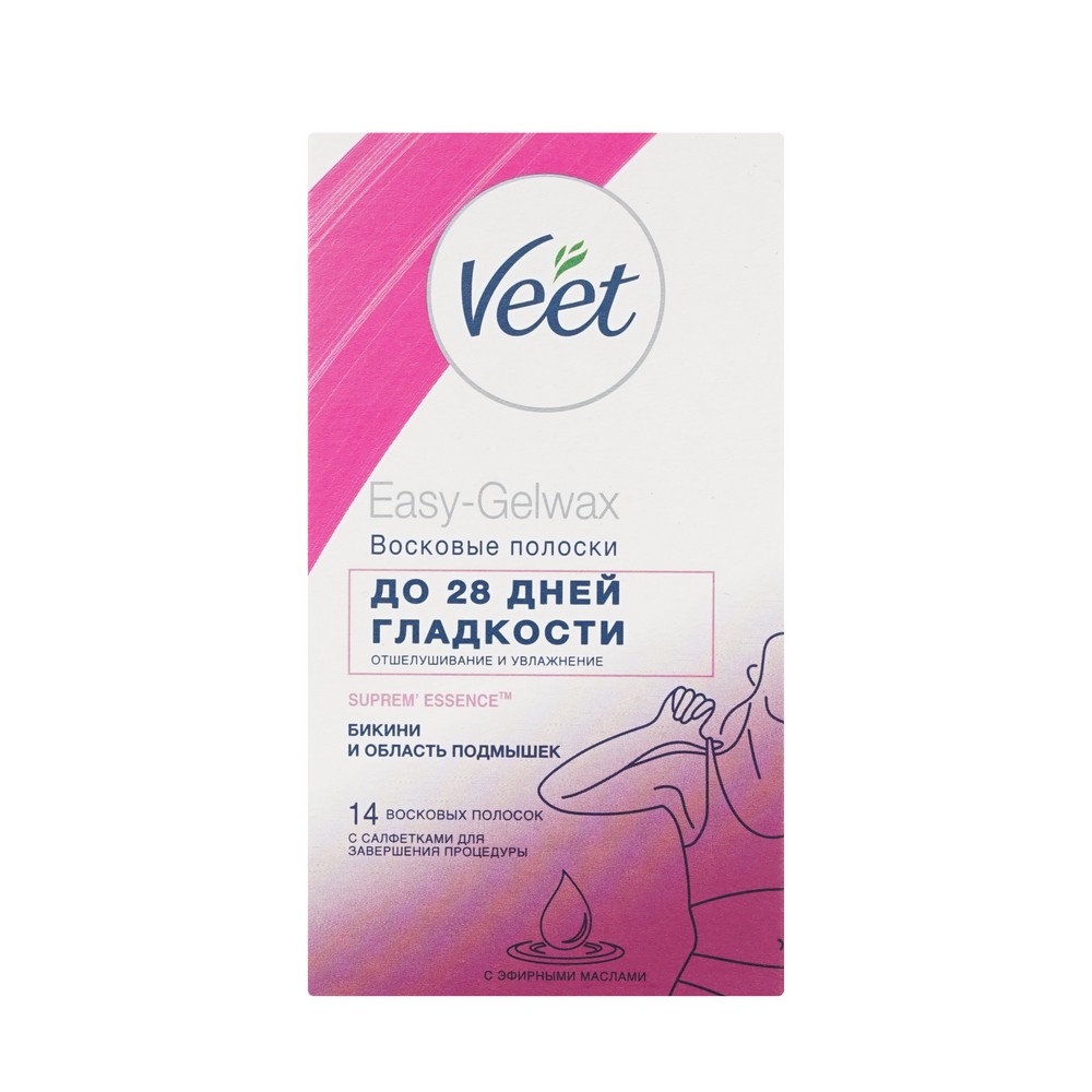 восковые полоски Veet Supreme Essence Для депиляции с ароматом бархатной розы и эфирными маслами для области бикини и для подмышек 14шт
