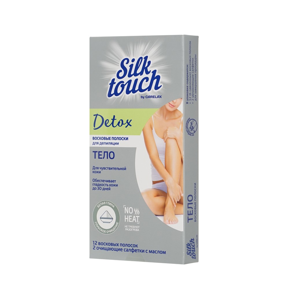Восковые полоски для депиляции CarelaxSilk Touch Detox для тела 12шт