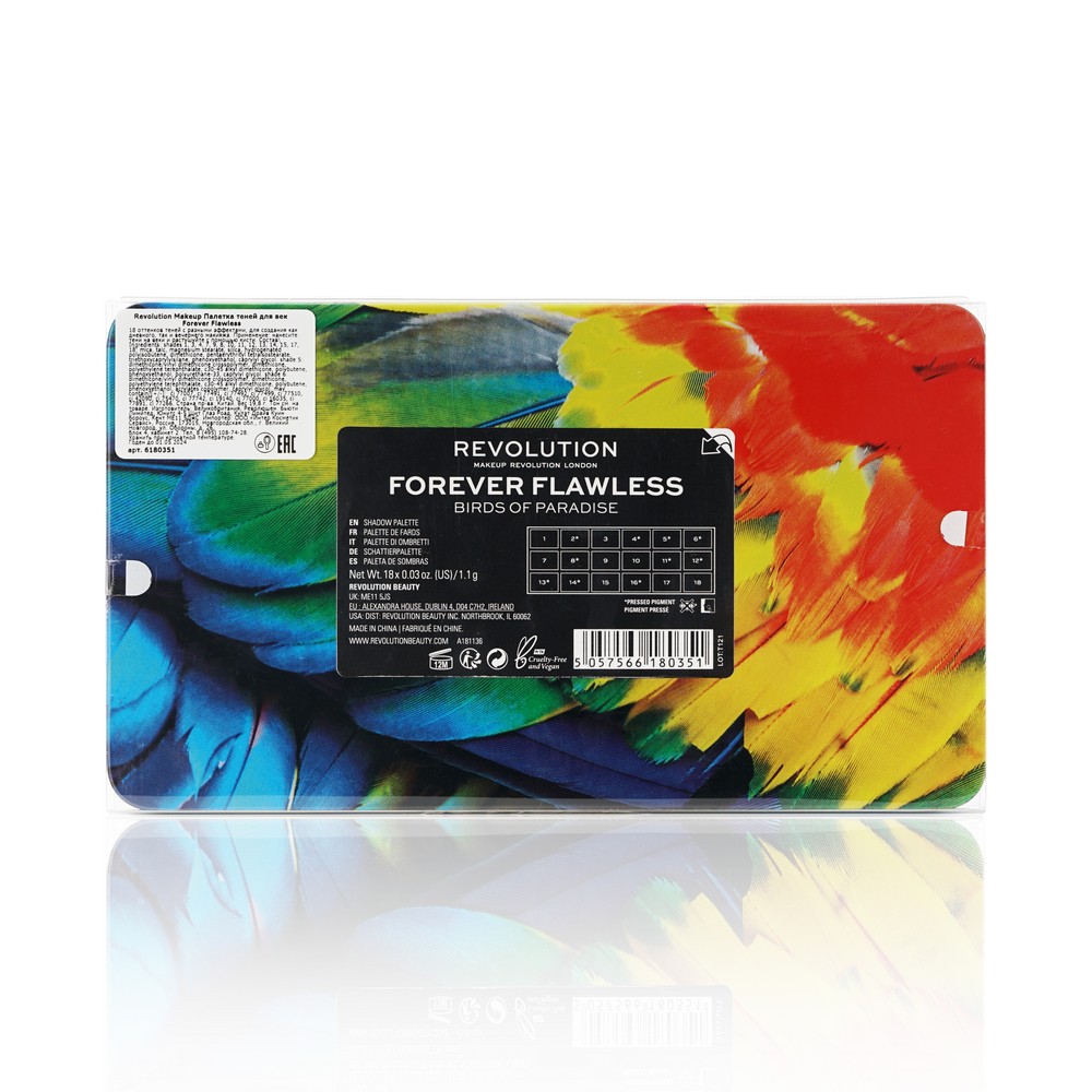 Тени для век MakeUp Revolution Forever Flawless , Bird of Paradise , 18 цветов , 19,8г