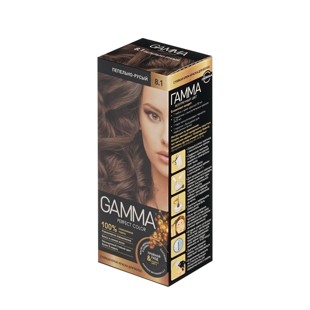 Стойкая крем - краска GAMMA для волос 8.1 Пепельно-русый