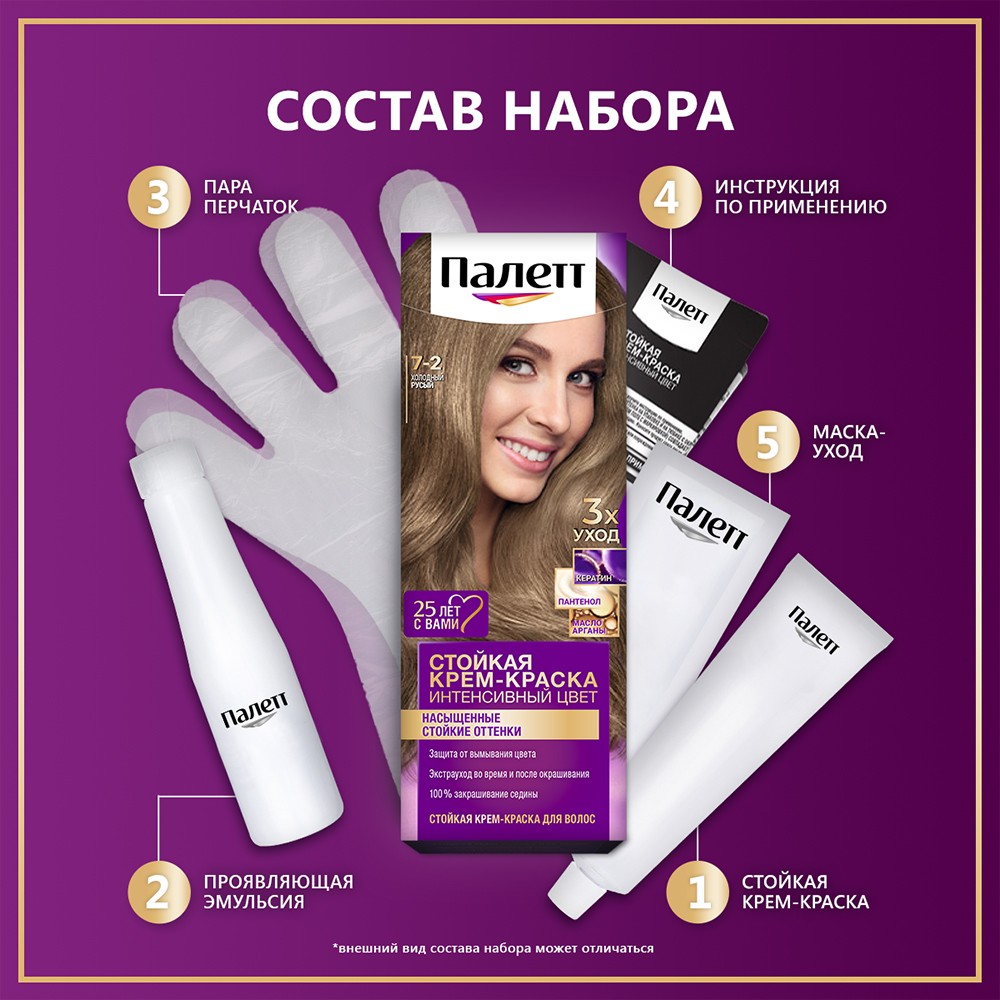 Стойкая крем - краска для волос Palette Интенсивный цвет 7-2 Холодный Русый