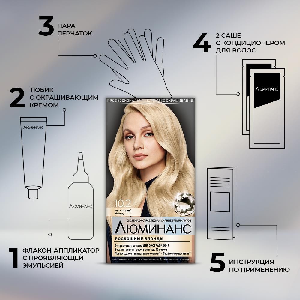 Стойкая краска для волос Luminance 10.2 Ангельский блонд