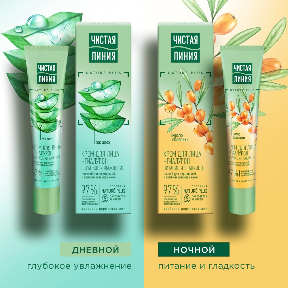 Дневной крем Чистая линия легкий , увлажняющий для лица , для нормальной и комбинированной кожи 40мл