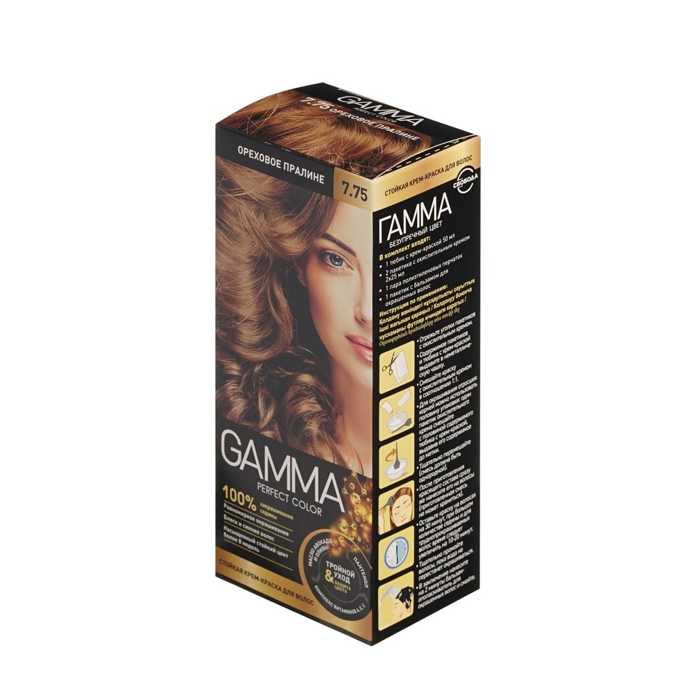 Стойкая краска для волос GAMMA 7.75 Ореховое пралине