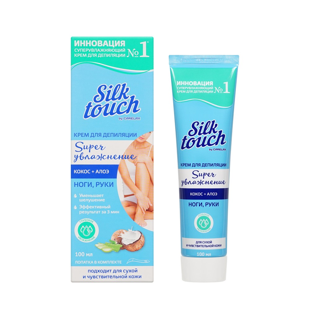 Крем для депиляции рук и ног Carelax Silk Touch " Super увлажнение " с кокосом и алоэ 100мл