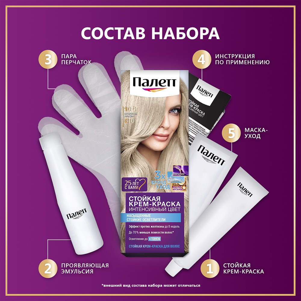 Крем - Краска Palette Интенсивный цвет стойкая для волос C10 Серебристый блондин 50мл
