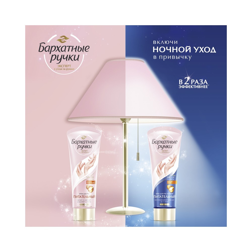 Женский набор Бархатные Ручки ( крем для рук питательный 80мл + крем для рук ночной 24 часа нежности 43мл )