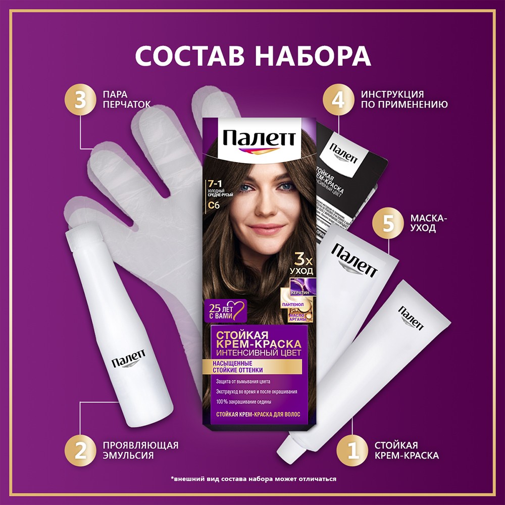 Крем - Краска Palette Интенсивный цвет стойкая для волос C6 Холодный средне-русый 50мл