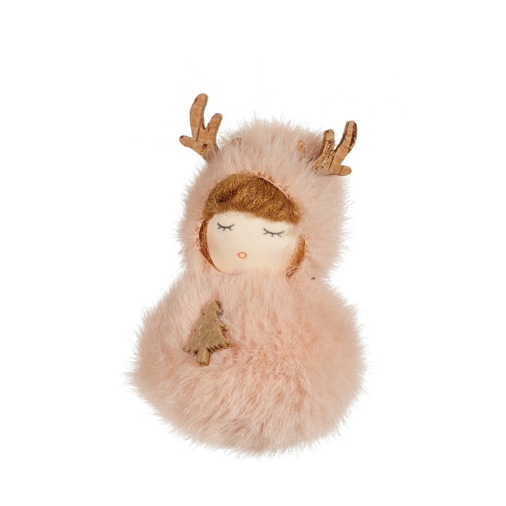 ARTUS Украшение подвесное новогоднее девочка с рожками шар, розовая 1 шт