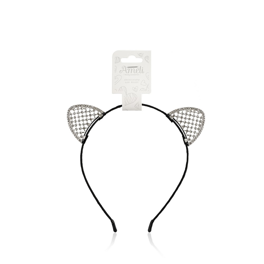 Ободок для волос Ameli " Ушки-сеточка со стразами "
