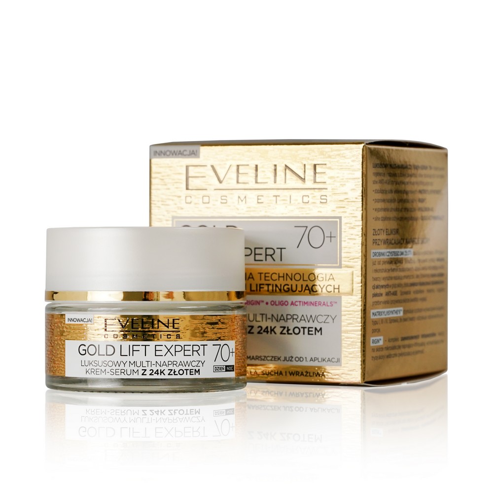 Eveline Gold Lift Expert для лица крем Сыворотка Ультравосстанавливающая 70+ дневная\ночная 50мл