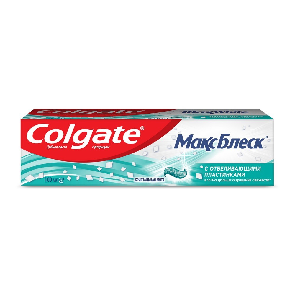 зубная паста Colgate МаксБлеск с отбеливающими пластинками " кристальная мята " 100мл