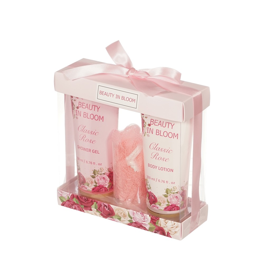 Женский подарочный набор Beauty In Bloom Classic Rose ( гель для душа 200мл + лосьон для тела 200мл + мочалка для тела ) в ассортименте