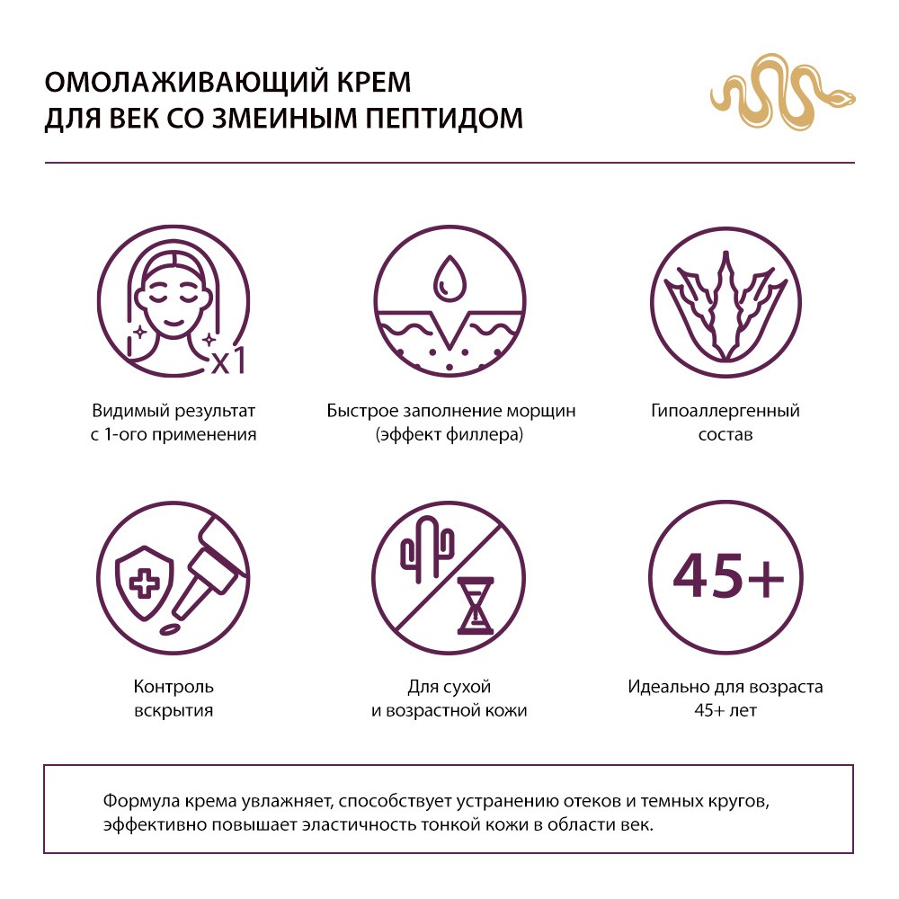 Крем для области вокруг глаз Benabi с змеиным пептидом 40мл