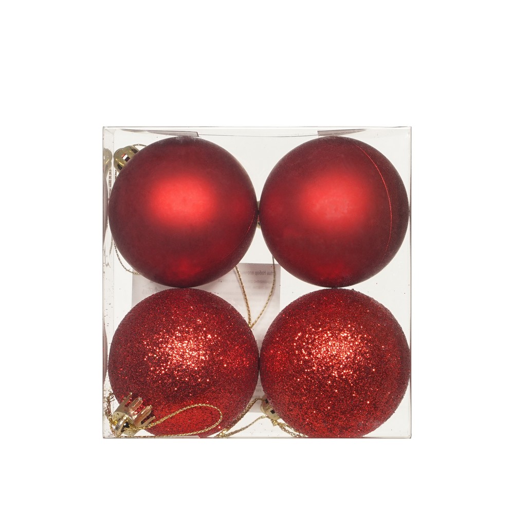 ARTUS Набор елочных шаров матовый+глиттер (красный d-5 см 4 шт