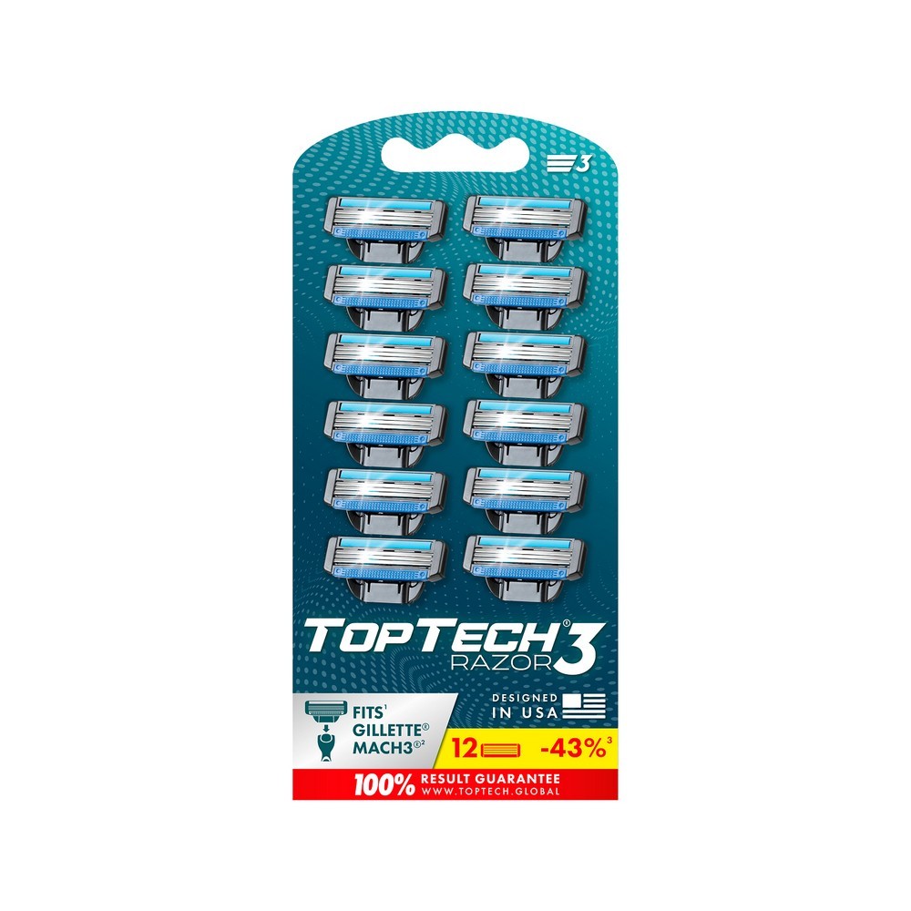 Top Tech Razor 3 кассеты мужские 3 лезвия 12ШТ