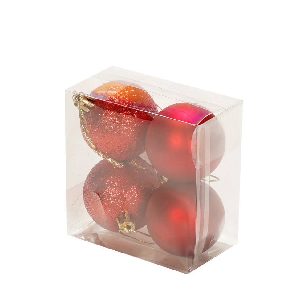 ARTUS Набор елочных шаров матовый+глиттер (красный d-5 см 4 шт