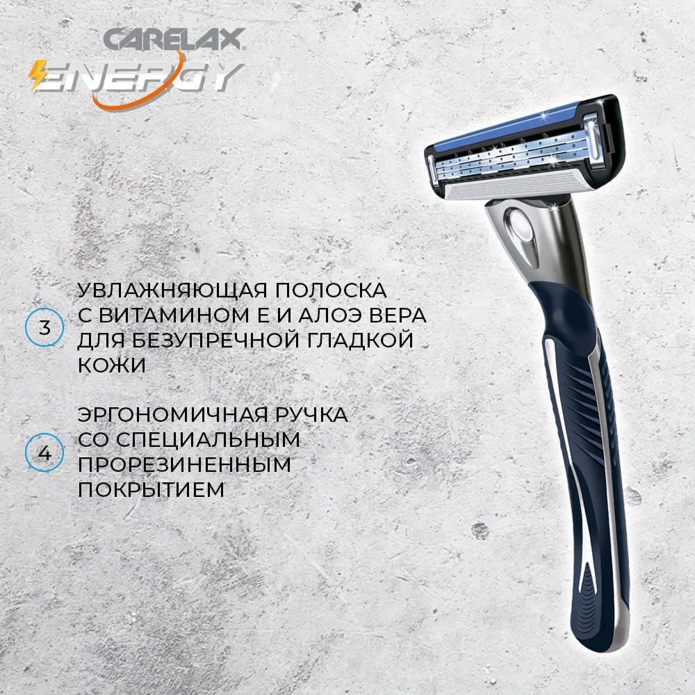 Кассеты для станка Carelax Energy 3 лезвия 4шт + станок в подарок