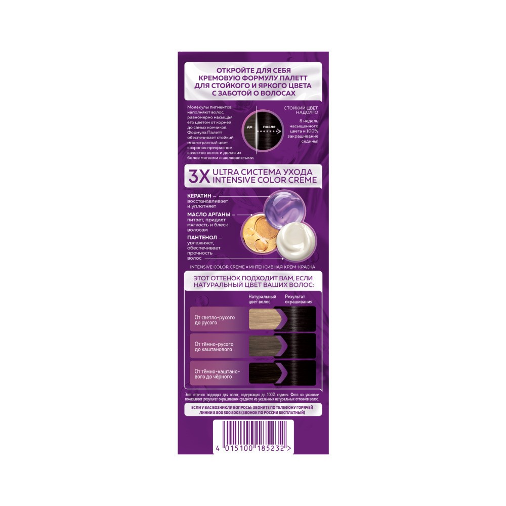 Крем - Краска Palette Интенсивный цвет стойкая для волос N1 Черный 50мл