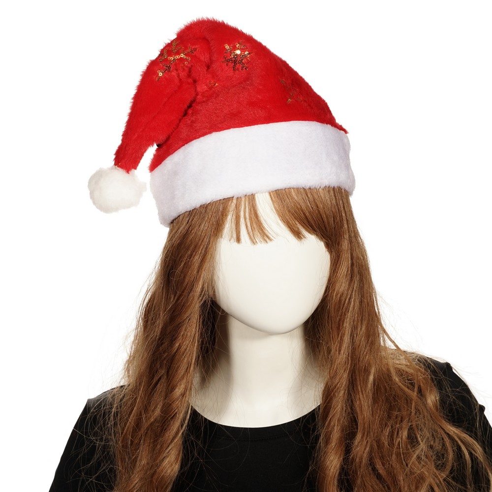 ARTUS Колпак новогодний плюшевый с золотыми снежинками (красный) 1 шт